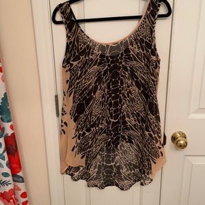 High Low Sheer Tank Top w/Abstract Skeleton Design